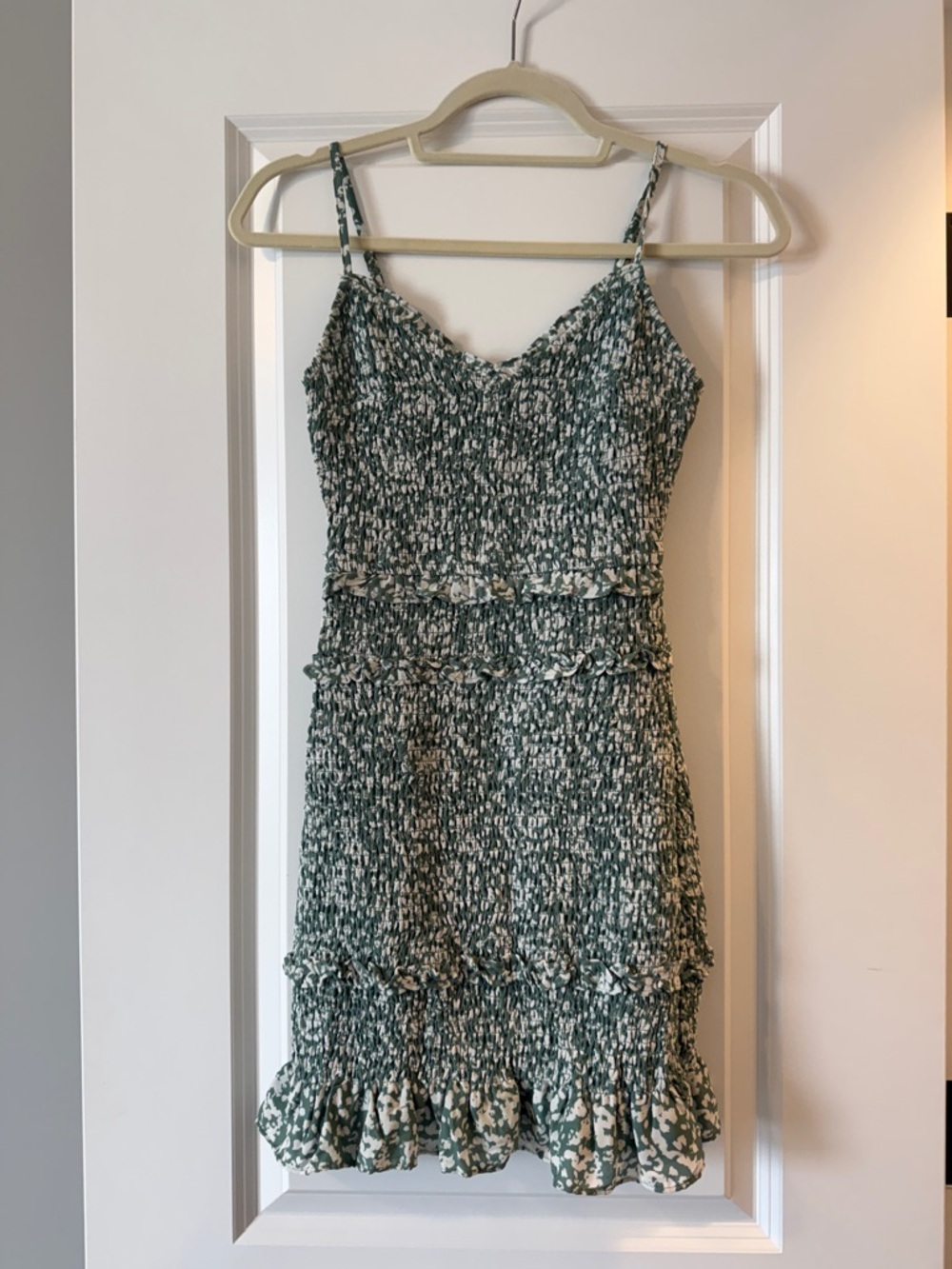 Abercrombie & Fitch Green Floral Smocked Ruffle Mini Dress